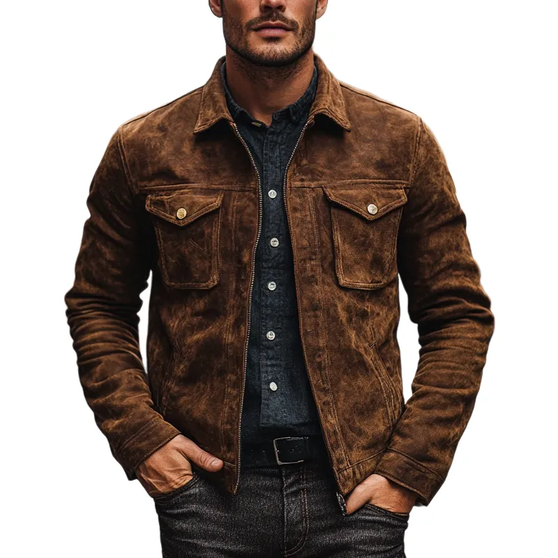 Men's Vintage Solid Lapel Zipper Jacket MTA2995H3X sold by Manly