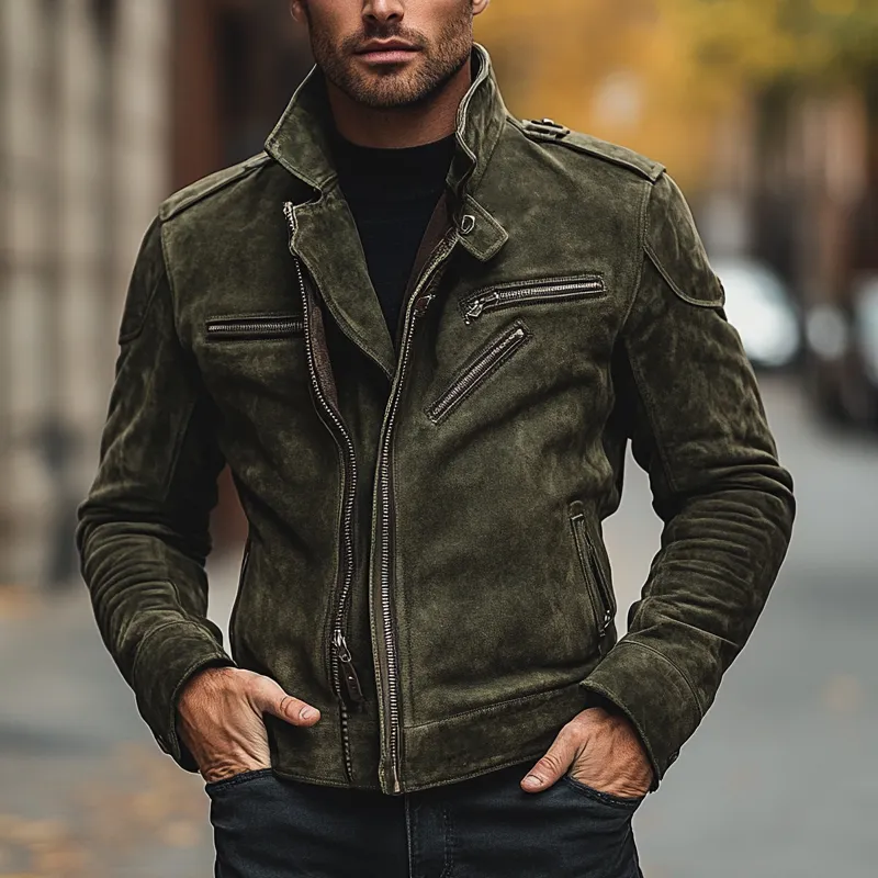 Men's Vintage Zip-Up Faux Suede Motorcycle Jacket MTA2952H2X sold by Manly product image thumbnail 2