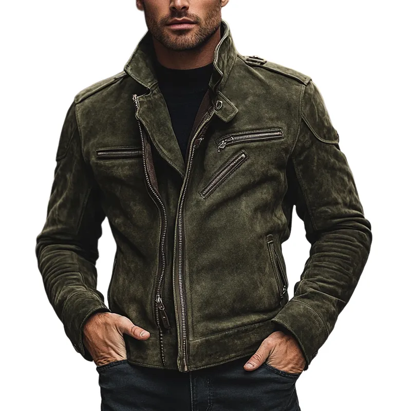 Men's Vintage Zip-Up Faux Suede Motorcycle Jacket MTA2952H2X sold by Manly