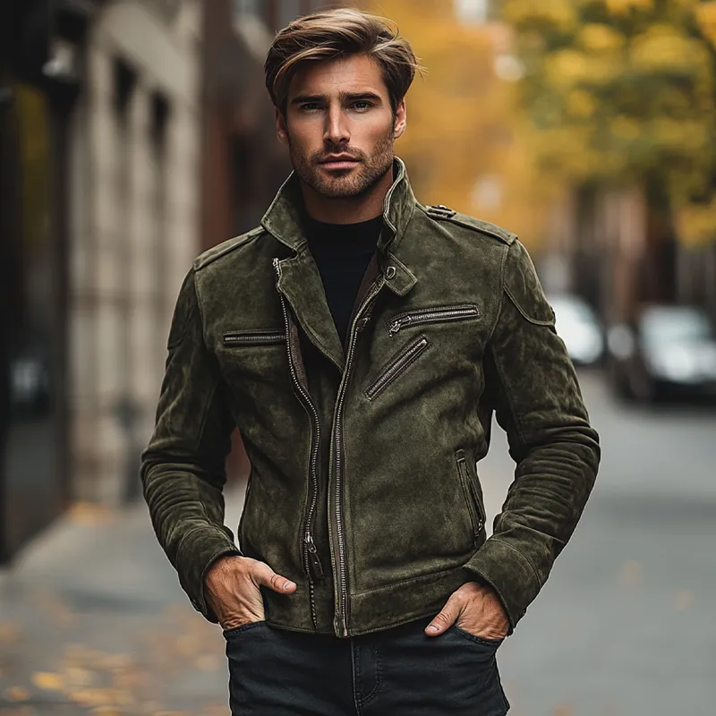 Men's Vintage Zip-Up Faux Suede Motorcycle Jacket MTA2952H2X sold by Manly product image thumbnail 4