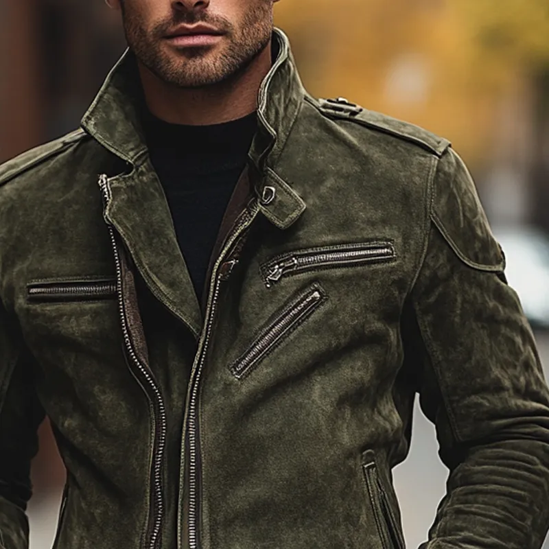 Men's Vintage Zip-Up Faux Suede Motorcycle Jacket MTA2952H2X sold by Manly product image thumbnail 3