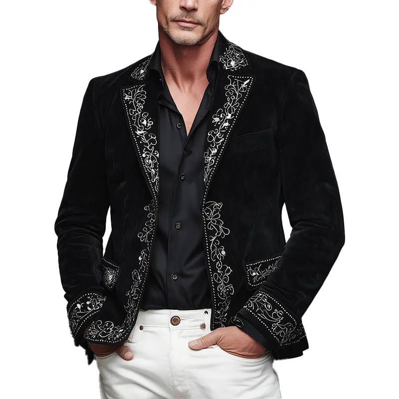 Men's Stylish Embroidered Faux Suede Suit Jacket MTA2722H5P sold by Manly