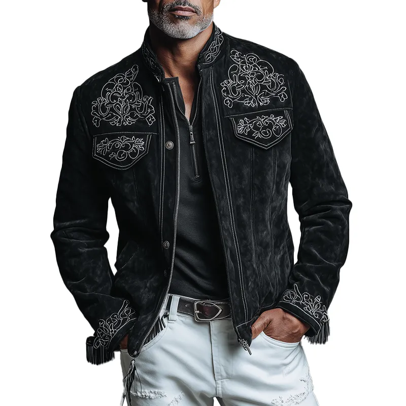 Men's Vintage Embroidered Tassel Faux Suede Blazer MTA2782H1P sold by Manly