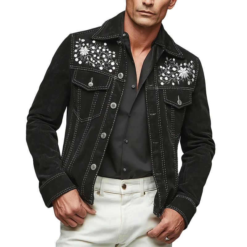 Men's Simple Floral Embroidered Faux Suede Jacket MTA2798H2P sold by Manly