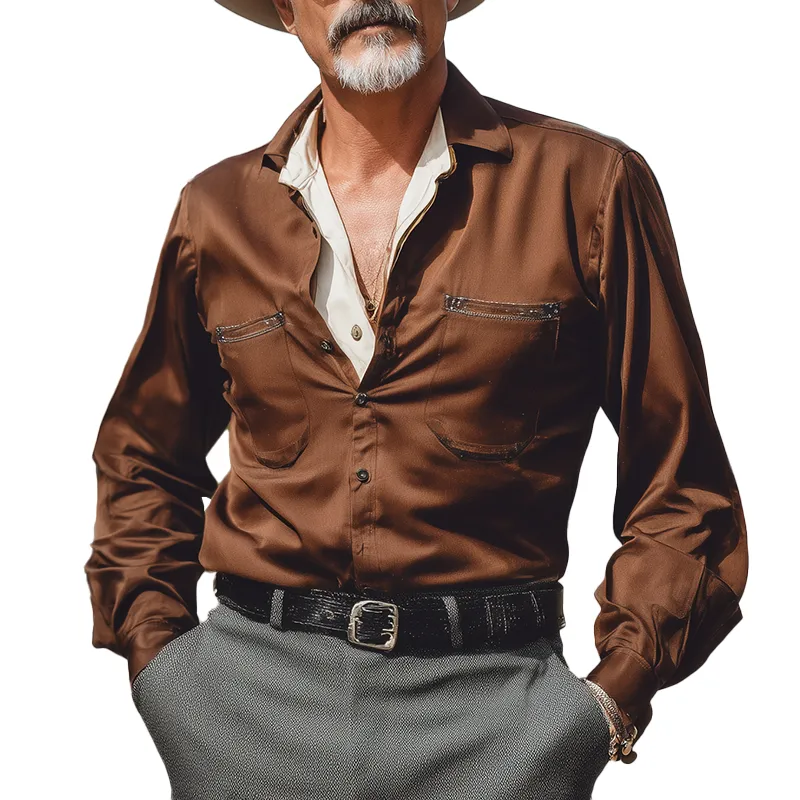 Men's Fashion Solid Color Lantern Sleeve Satin Long Sleeve Shirt MTA2973H2P made by Manly