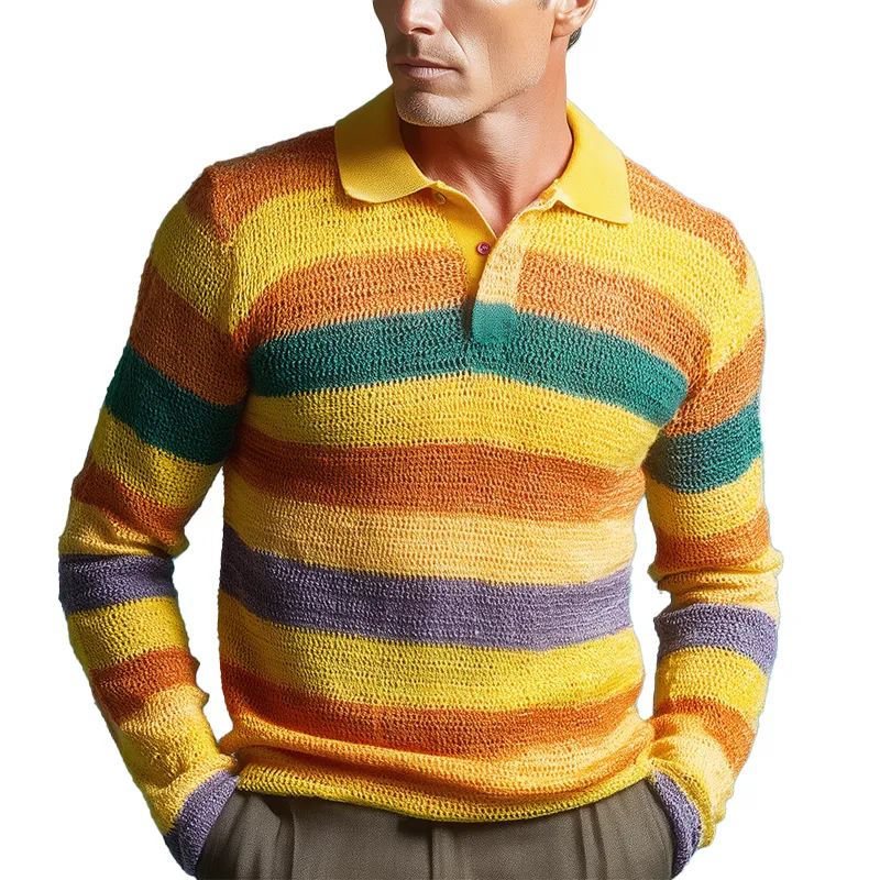 Men's Fashion Contrast Stripe Knitted Polo Neck Sweater MTA2994H0P sold by Manly