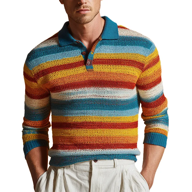 Men's Fashion Contrast Stripe Knitted Polo Neck Sweater MTA2956H8P sold by Manly