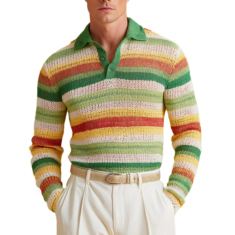 Men's Fashion Contrast Stripe Knitted Polo Neck Sweater MTA2942H3P sold by Manly