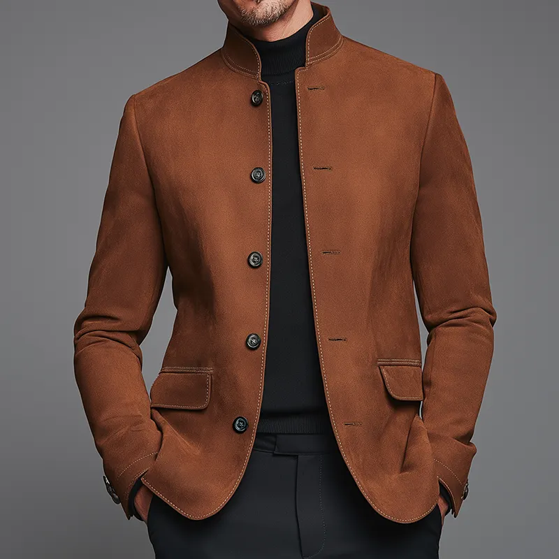 Men's Vintage Casual Suede Stand Collar Single Breasted Jacket MTA2810H3TO sold by Manly product image thumbnail 2
