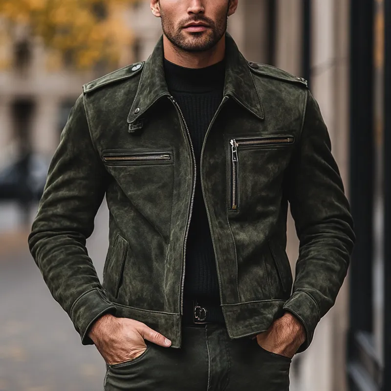 Men's Vintage Faux Suede Zipper Lapel Jacket MTA2999H9X sold by Manly product image thumbnail 2