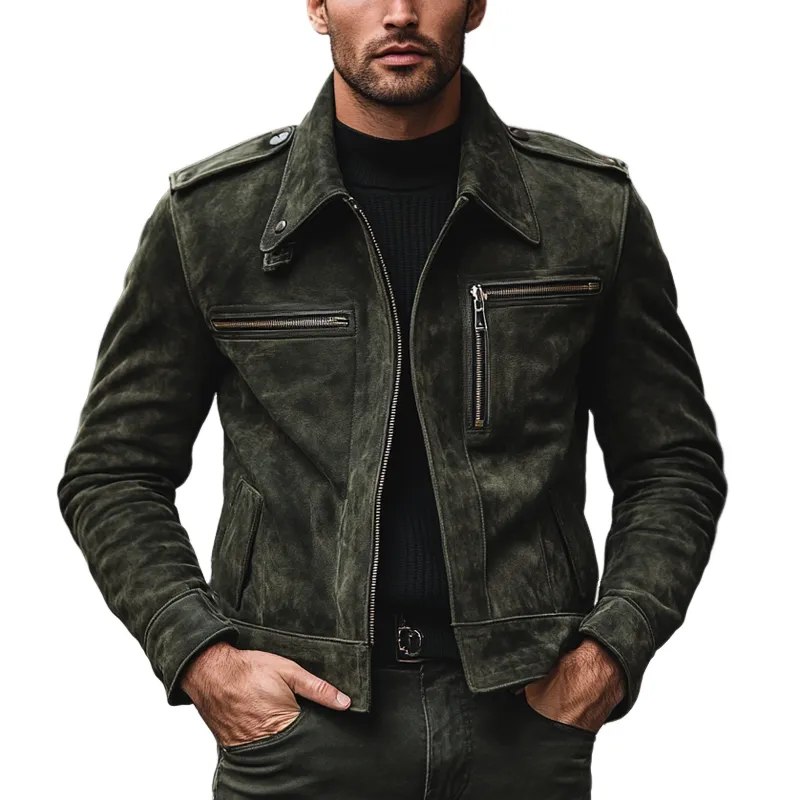 Men's Vintage Faux Suede Zipper Lapel Jacket MTA2999H9X sold by Manly