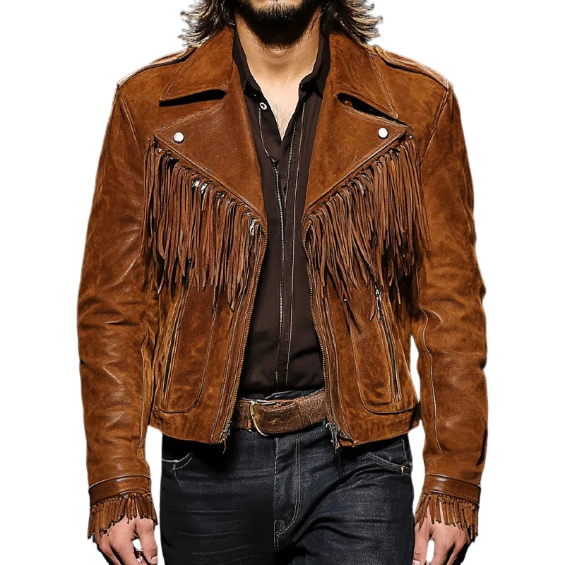 Men's Vintage Western Style Fringe Lapel Jacket MTA2832H0X sold by Manly