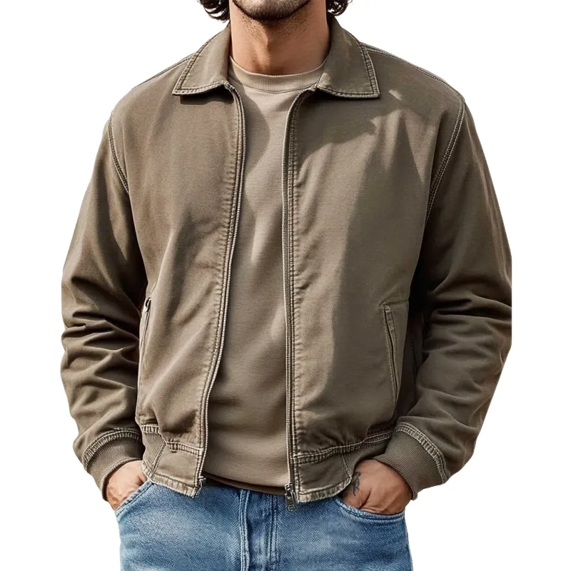 Men's Vintage Washed Lapel Denim Zipper Jacket MTA2720H7X sold by Manly