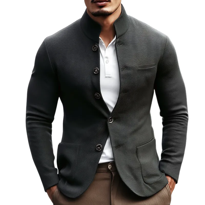 Men's Woven Twill Blend Stand Collar Single-Breasted Casual Jacket MTA2830H1Z sold by Manly