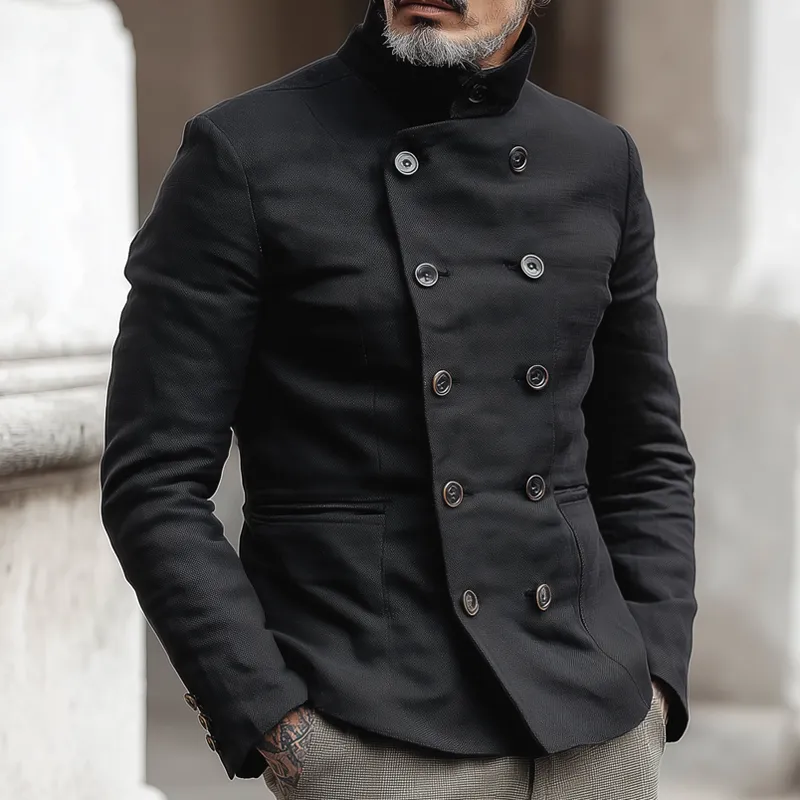 Men's Woven Cotton Stand Collar Double Breasted Jacket MTA2827H3Z sold by Manly product image thumbnail 2