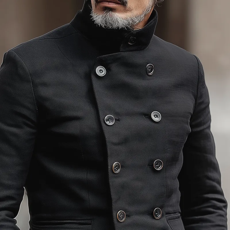 Men's Woven Cotton Stand Collar Double Breasted Jacket MTA2827H3Z sold by Manly product image thumbnail 3