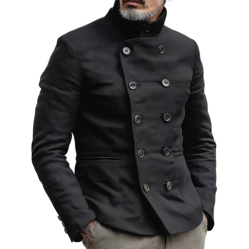 Men's Woven Cotton Stand Collar Double Breasted Jacket MTA2827H3Z sold by Manly