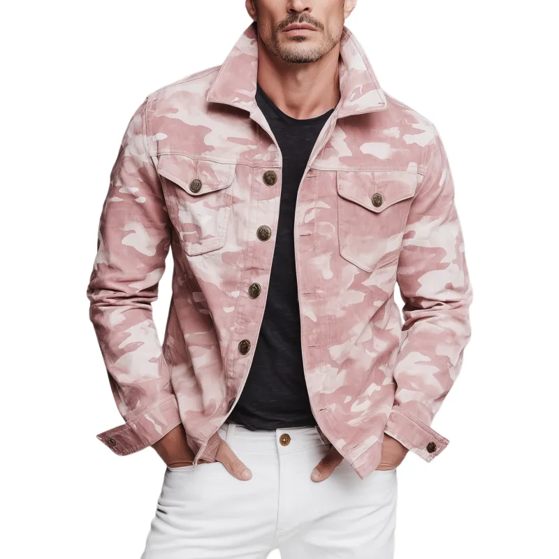 Men's Classic Casual Pink Camouflage Pattern Cotton Blend Lapel Jacket MTA2816H9K sold by Manly