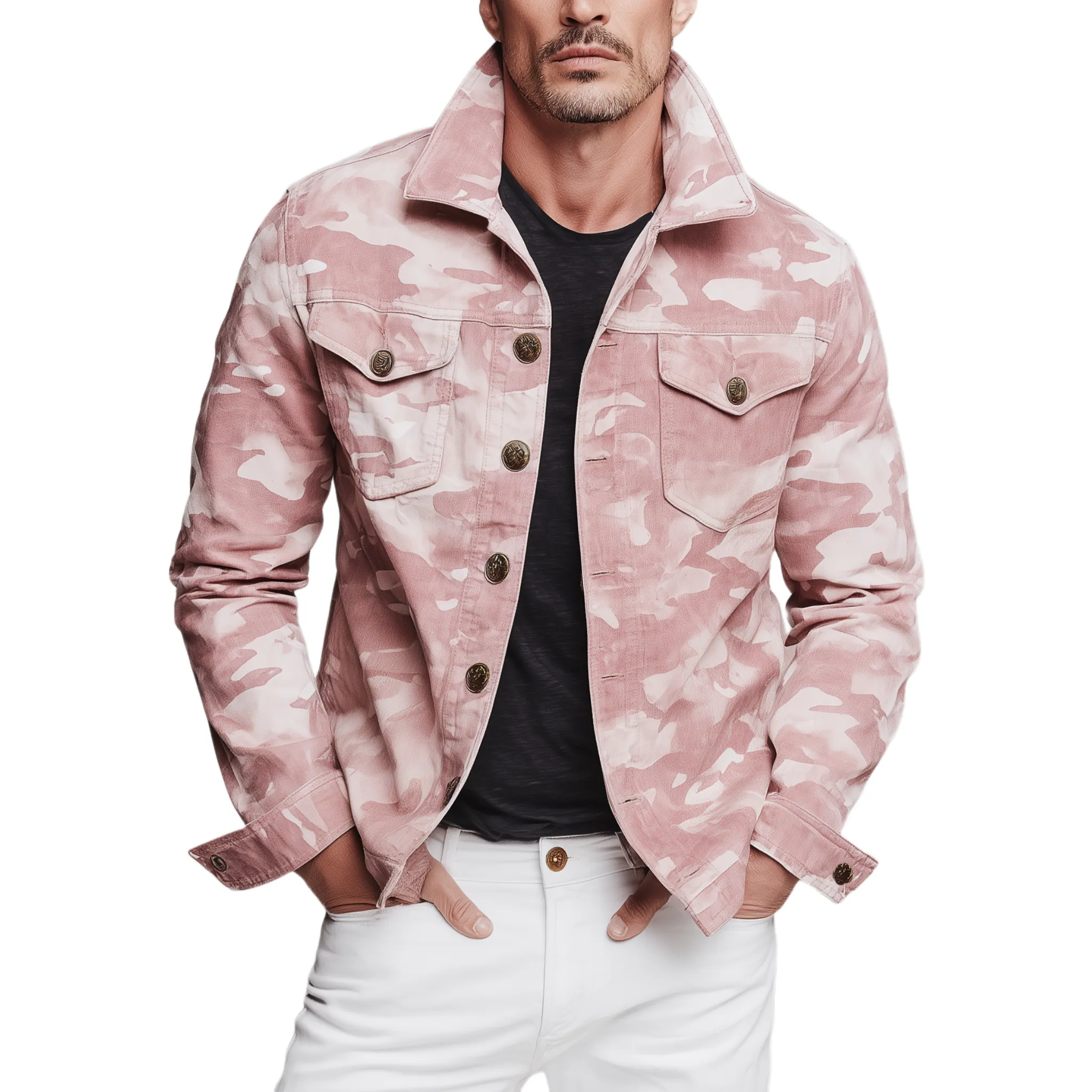 Men's Classic Casual Pink Camouflage Pattern Cotton Blend Lapel Jacket MTA2816H9K sold by Manly
