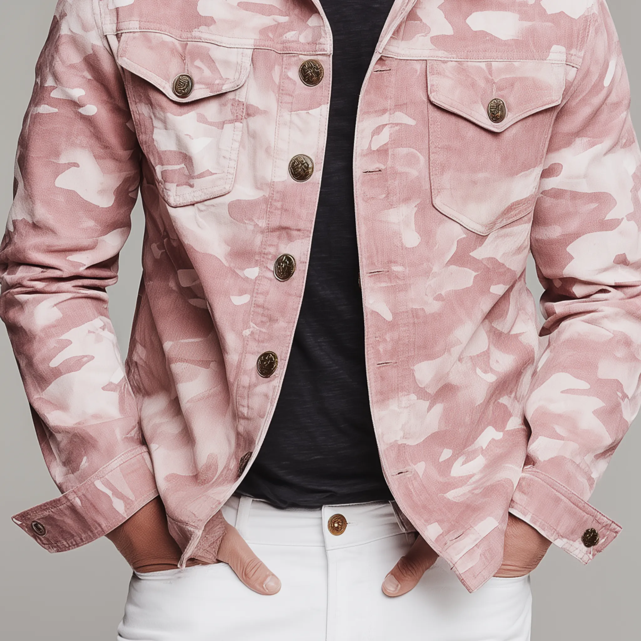 Men's Classic Casual Pink Camouflage Pattern Cotton Blend Lapel Jacket MTA2816H9K sold by Manly product image thumbnail 5