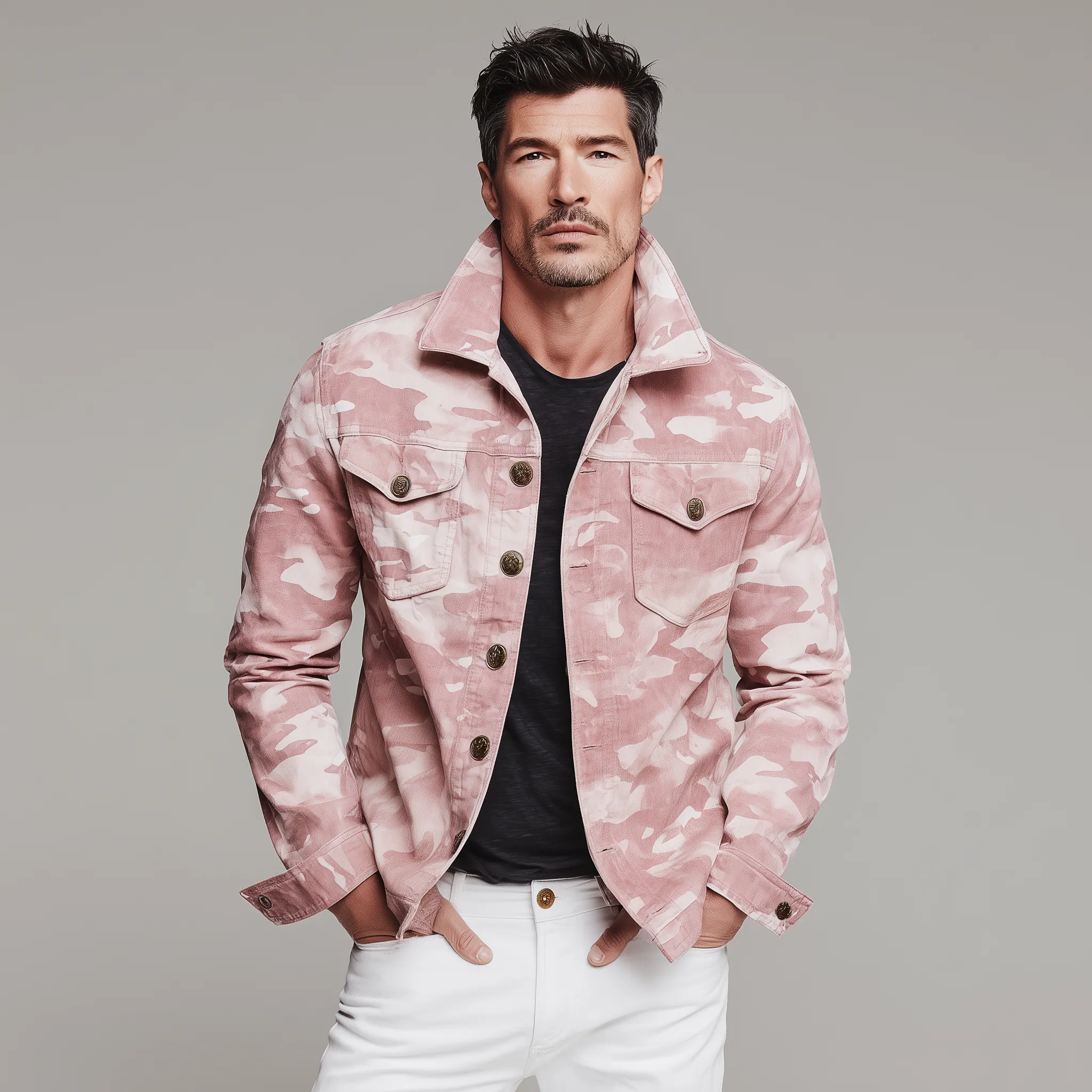 Men's Classic Casual Pink Camouflage Pattern Cotton Blend Lapel Jacket MTA2816H9K sold by Manly product image thumbnail 3