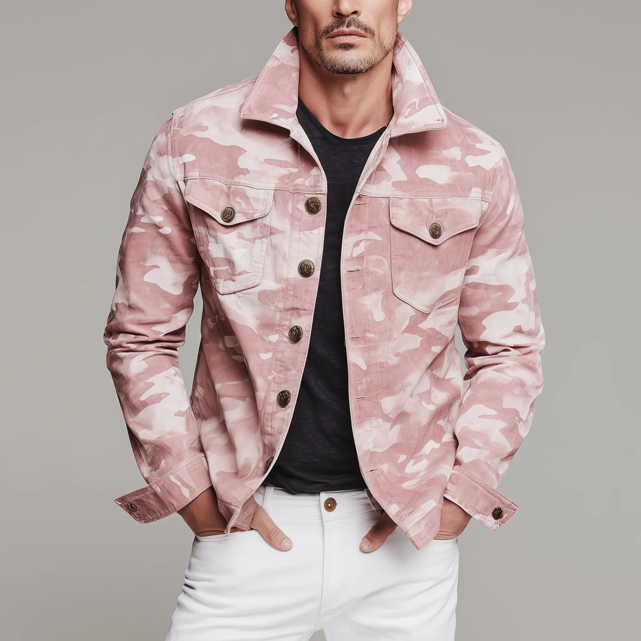 Men's Classic Casual Pink Camouflage Pattern Cotton Blend Lapel Jacket MTA2816H9K sold by Manly product image thumbnail 2