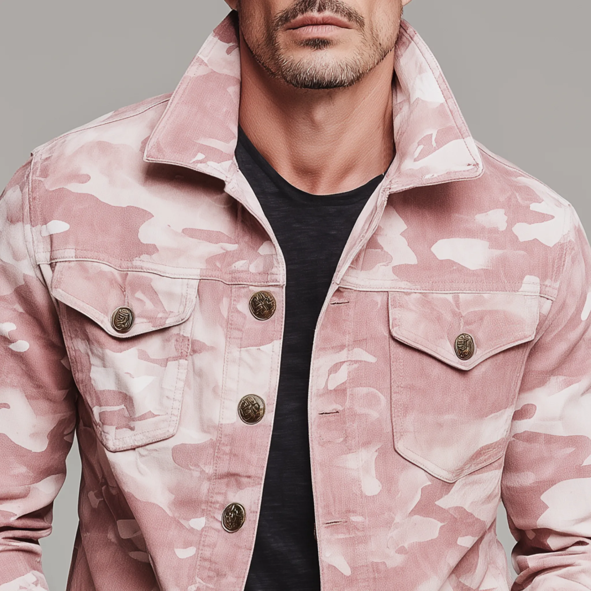 Men's Classic Casual Pink Camouflage Pattern Cotton Blend Lapel Jacket MTA2816H9K sold by Manly product image thumbnail 4