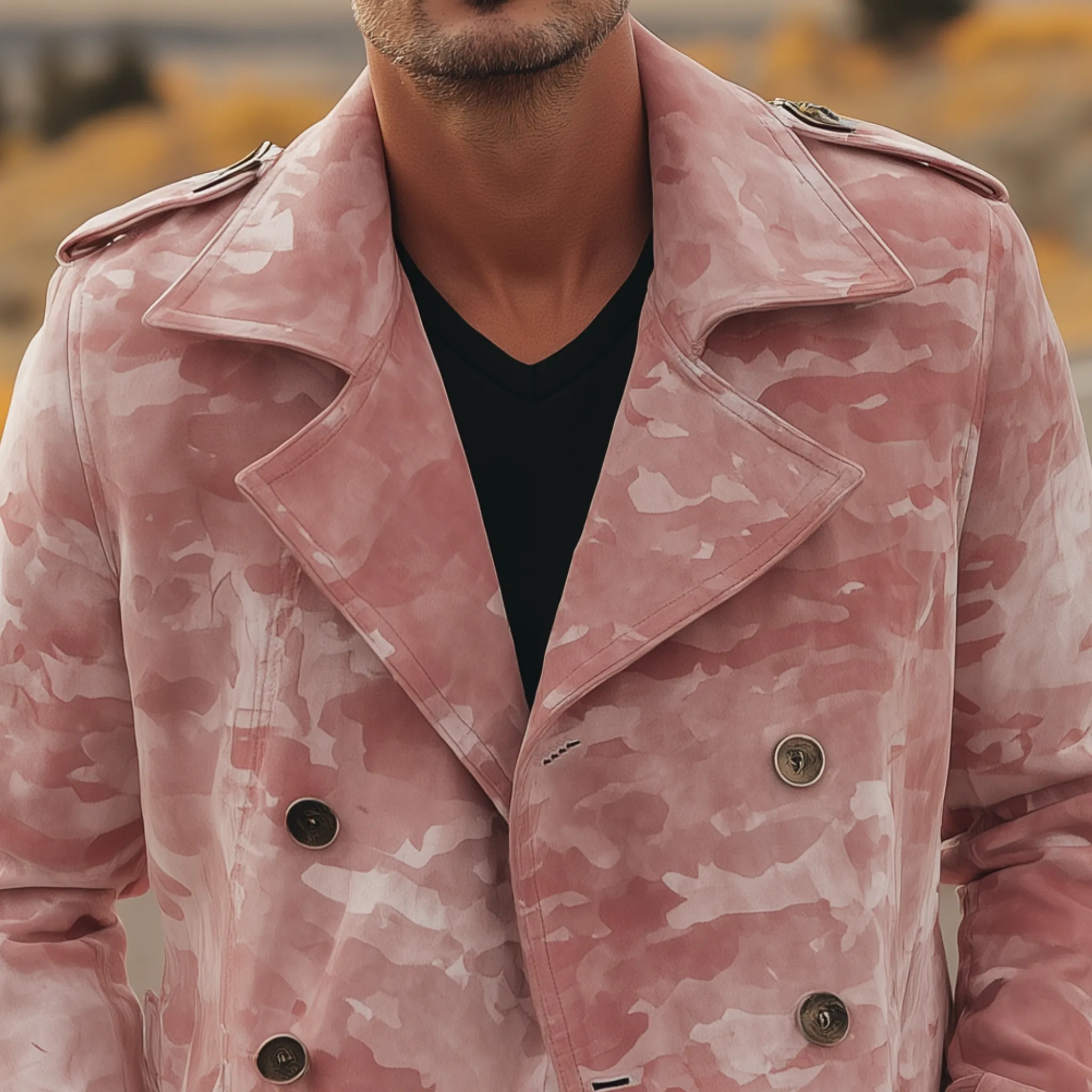 Men's Classic Casual Pink Camouflage Suede Lapel Double-Breasted Jacket MTA2809H6K sold by Manly product image thumbnail 4