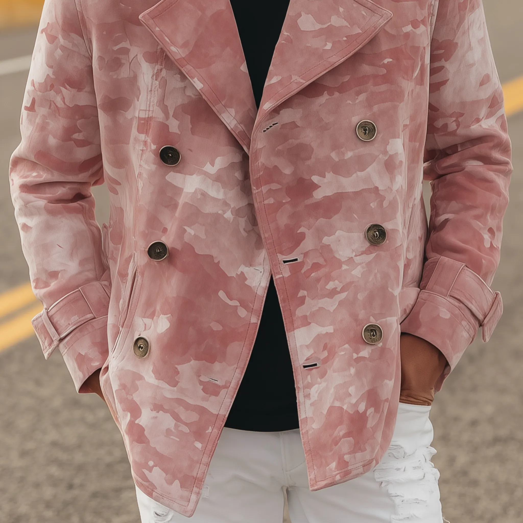 Men's Classic Casual Pink Camouflage Suede Lapel Double-Breasted Jacket MTA2809H6K sold by Manly product image thumbnail 5