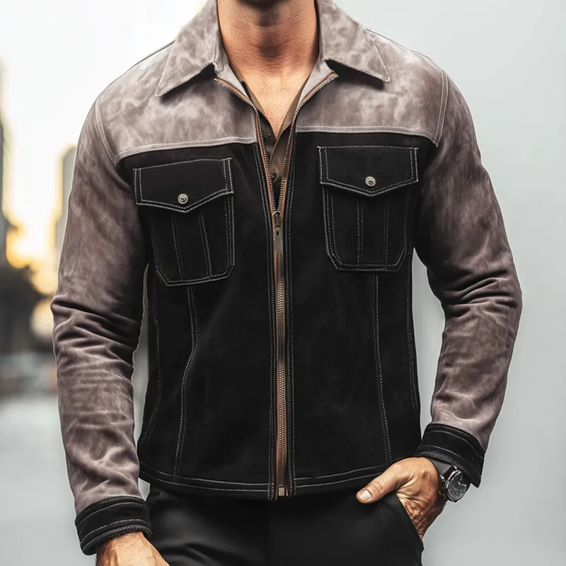 Men's Vintage Colorblock Suede Zip-Up Jacket MTA2827H4U sold by Manly product image thumbnail 2