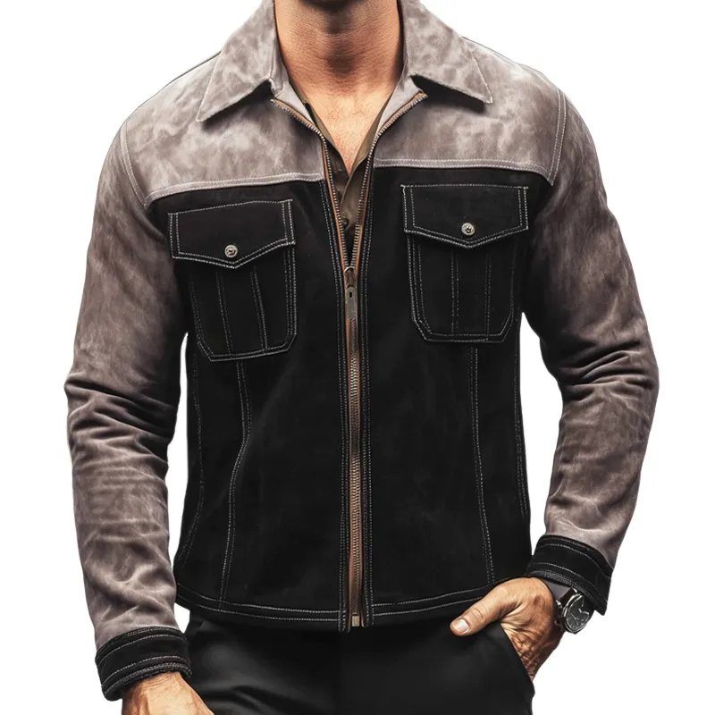 Men's Vintage Colorblock Suede Zip-Up Jacket MTA2827H4U sold by Manly