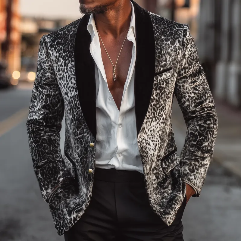 Men's Vintage Leopard Velvet Two-Button Lapel Blazer MTA2884H2U sold by Manly product image thumbnail 2