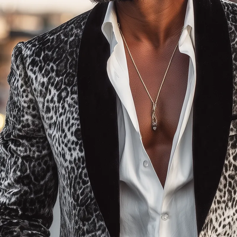 Men's Vintage Leopard Velvet Two-Button Lapel Blazer MTA2884H2U sold by Manly product image thumbnail 3