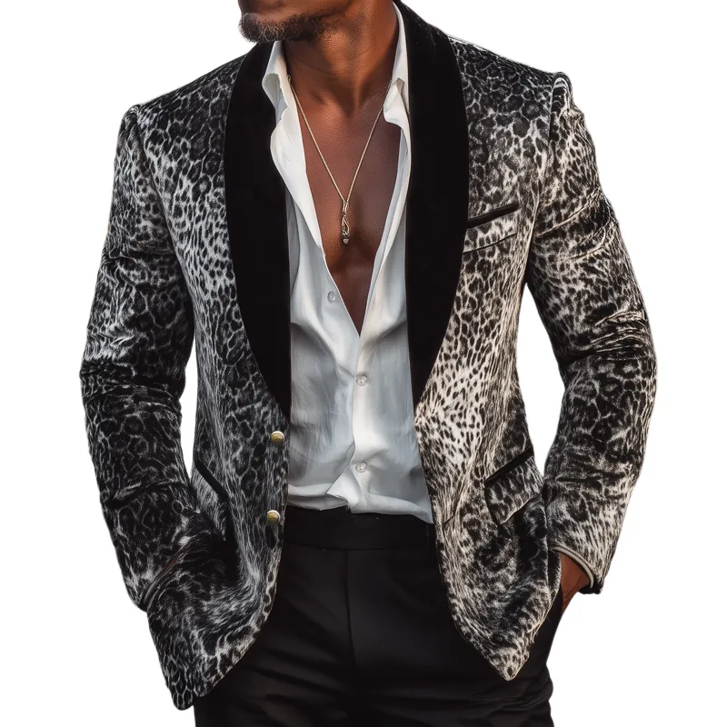 Men's Vintage Leopard Velvet Two-Button Lapel Blazer MTA2884H2U sold by Manly