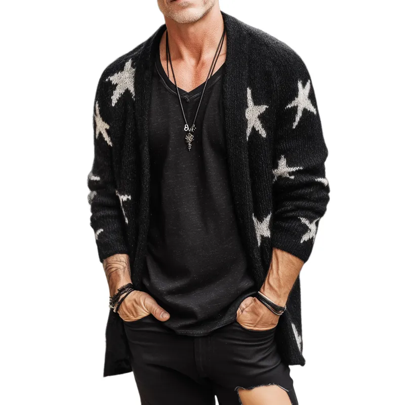 Men's Retro Casual Star Pattern Knit Cardigan MTA2841H2U sold by Manly