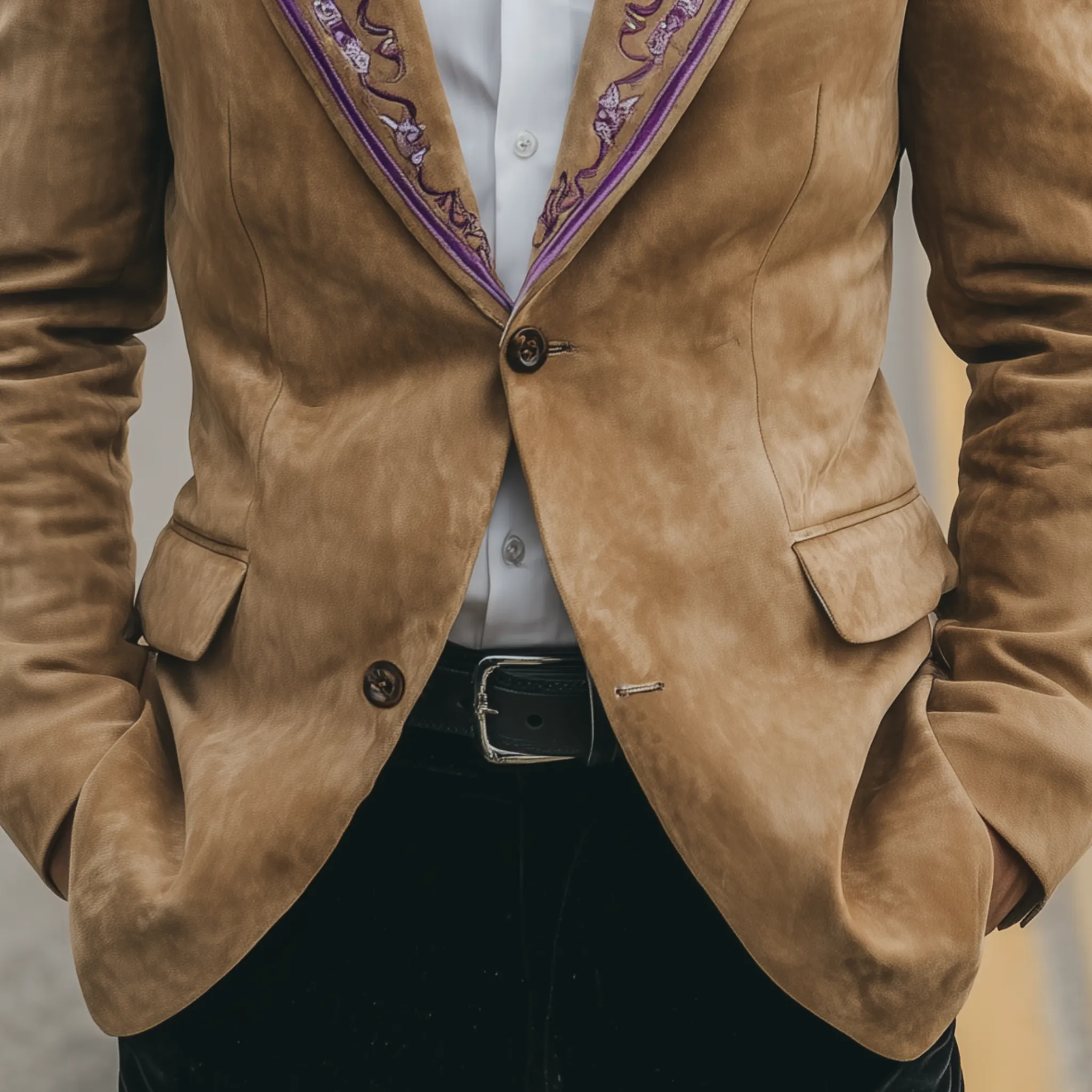 Men's Classic Retro Western Style Embroidered Suede Single-breasted Blazer MTA2870H8K sold by Manly product image thumbnail 4