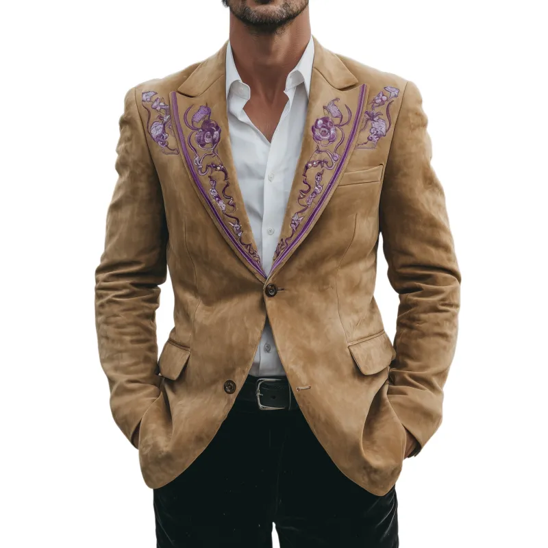 Men's Classic Retro Western Style Embroidered Suede Single-breasted Blazer MTA2870H8K sold by Manly