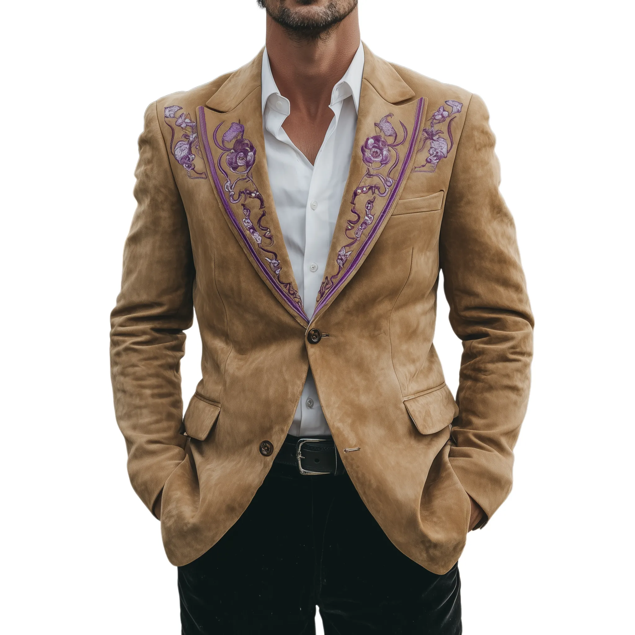 Men's Classic Retro Western Style Embroidered Suede Single-breasted Blazer MTA2870H8K sold by Manly