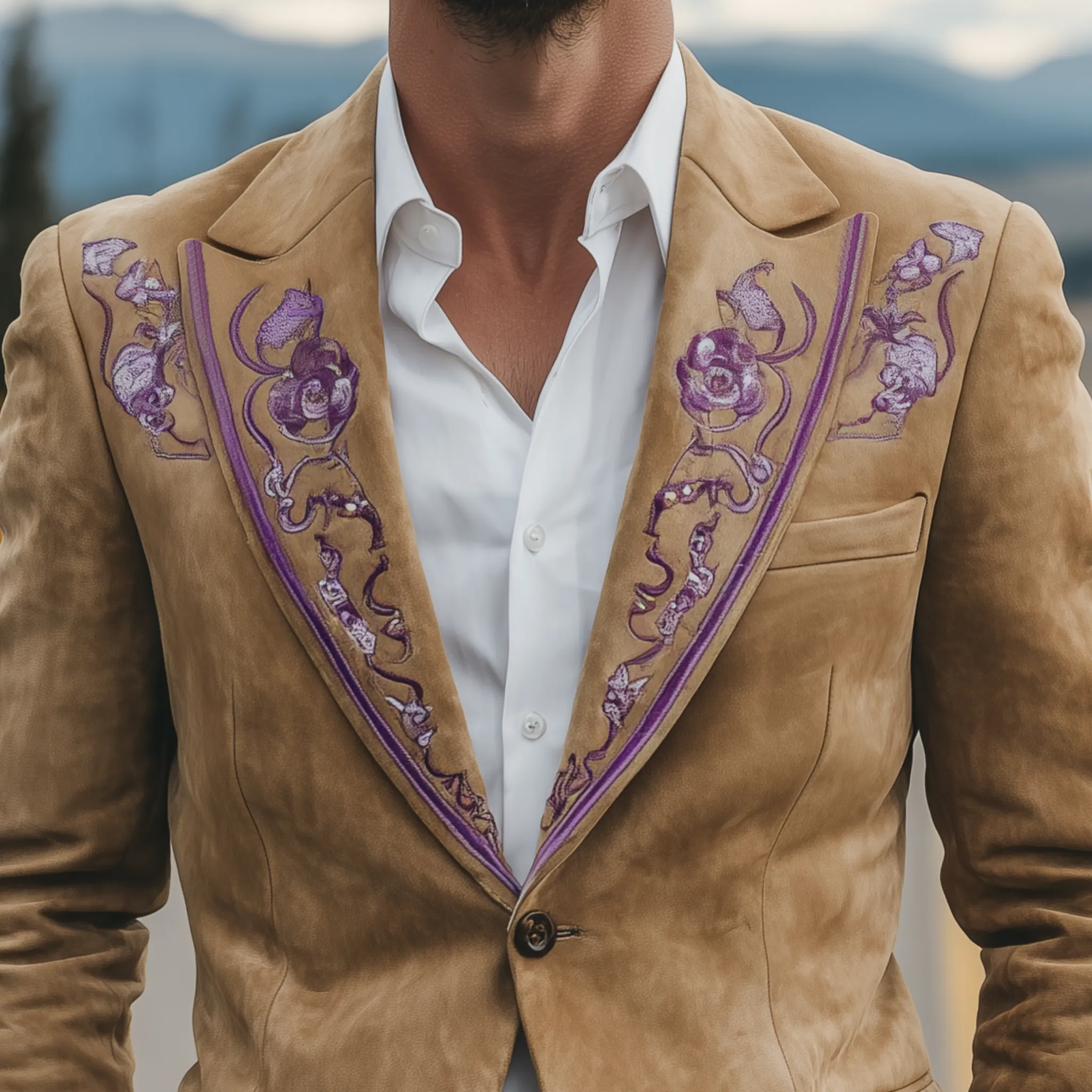 Men's Classic Retro Western Style Embroidered Suede Single-breasted Blazer MTA2870H8K sold by Manly product image thumbnail 3