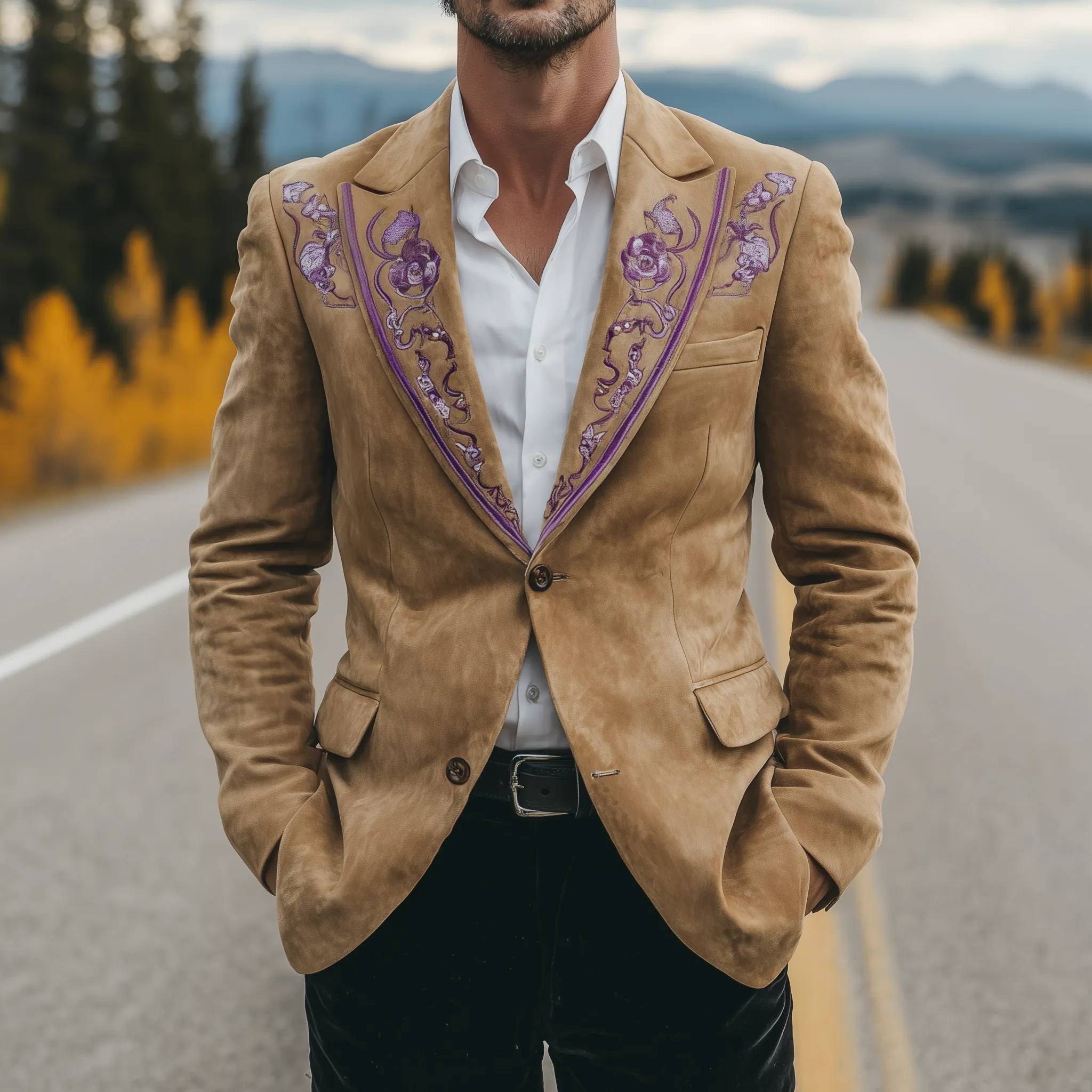 Men's Classic Retro Western Style Embroidered Suede Single-breasted Blazer MTA2870H8K sold by Manly product image thumbnail 2