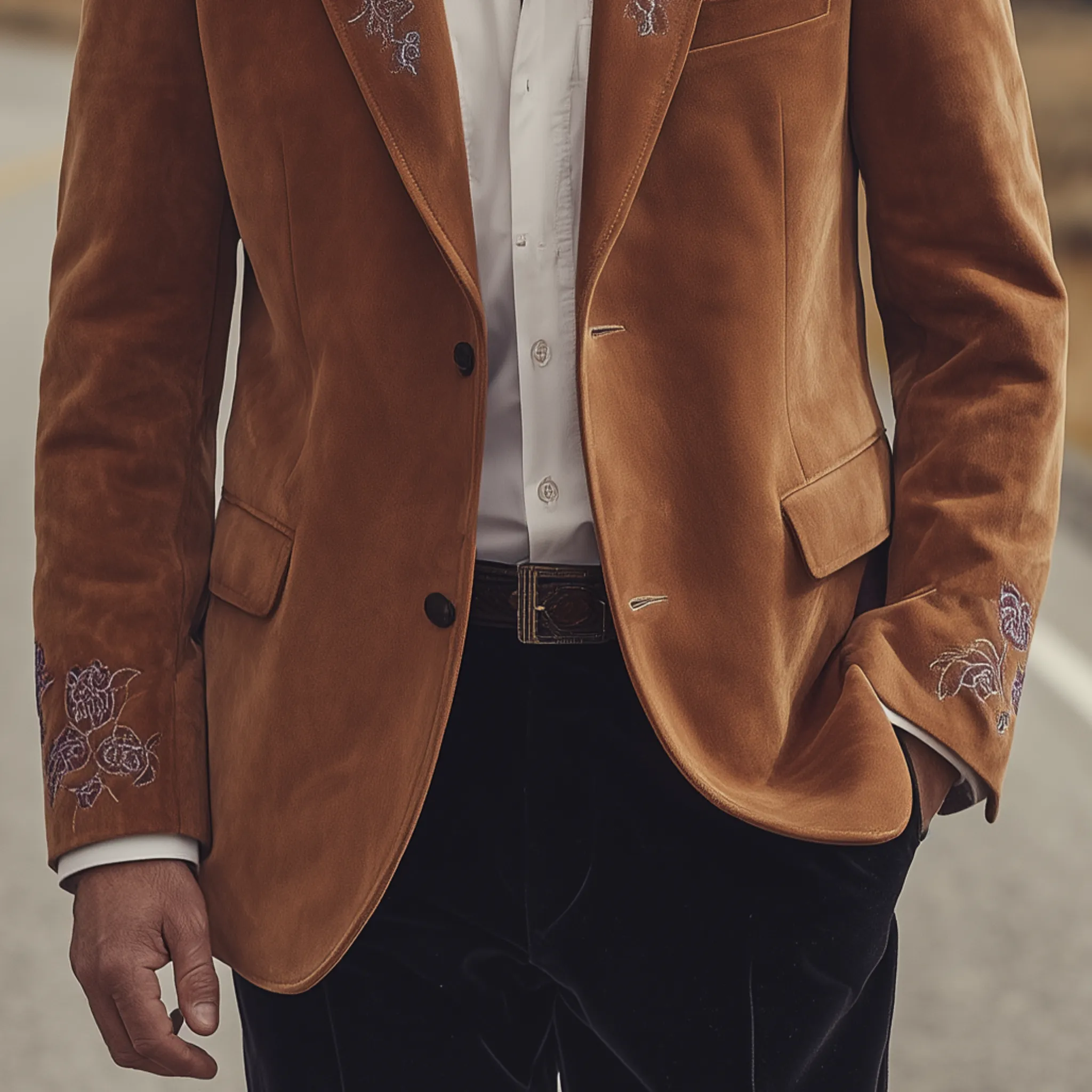 Men's Classic Retro Western Style Suede Collar And Cuff Embroidery Single-breasted Blazer MTA2841H1K sold by Manly product image thumbnail 5