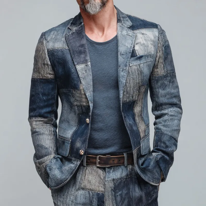 Men's Vintage Casual Distressed Print Blazer MTA2682H3TO sold by Manly product image thumbnail 2