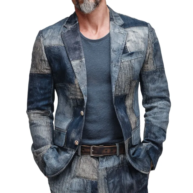 Men's Vintage Casual Distressed Print Blazer MTA2682H3TO sold by Manly