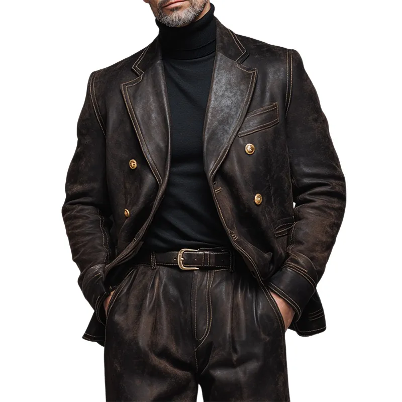 Men's Vintage Casual Distressed Leather Blazer  MTA2651H7TO sold by Manly
