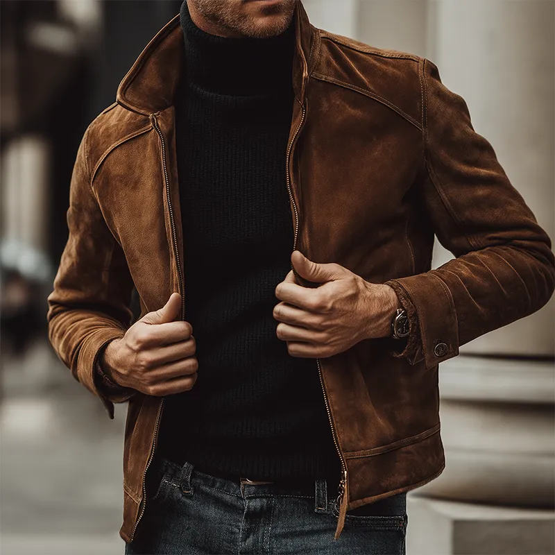 Men's Vintage Casual Suede Lapel Zipper Jacket MTA2658H3TO sold by Manly product image thumbnail 2