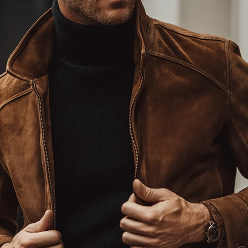 Men's Vintage Casual Suede Lapel Zipper Jacket MTA2658H3TO sold by Manly product image thumbnail 3