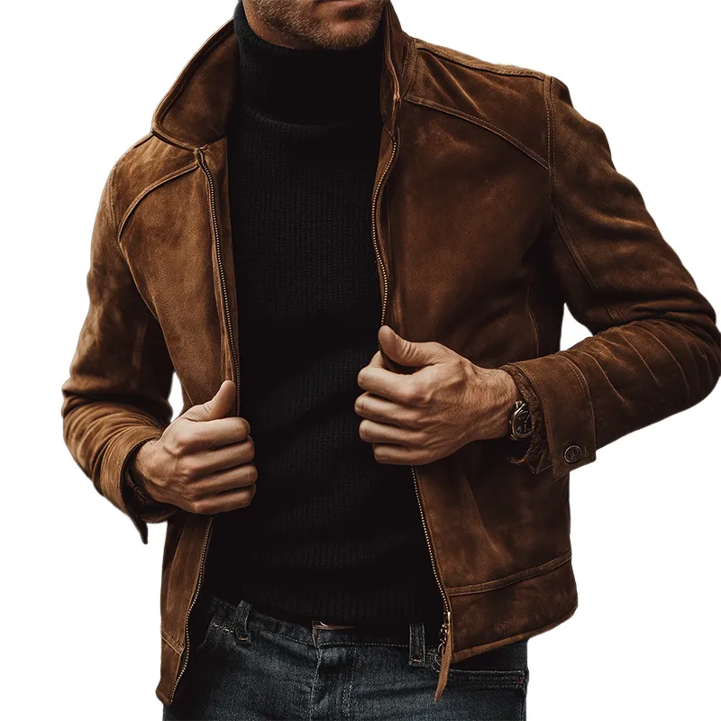 Men's Vintage Casual Suede Lapel Zipper Jacket MTA2658H3TO sold by Manly