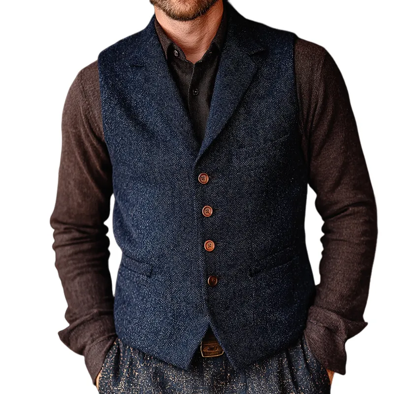 Men's Retro Casual Herringbone Lapel Vest MTA2805H2TO sold by Manly