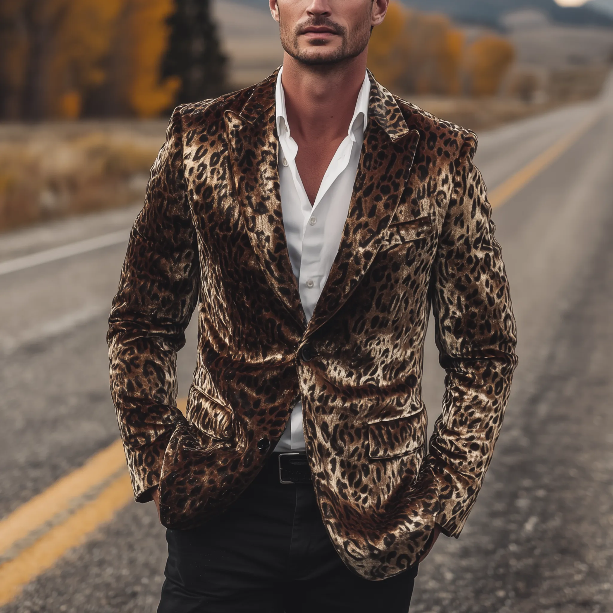 Men's Classic Vintage Western Style Leopard Print Velvet Single-breasted Blazer MTA2803H4K sold by Manly product image thumbnail 2