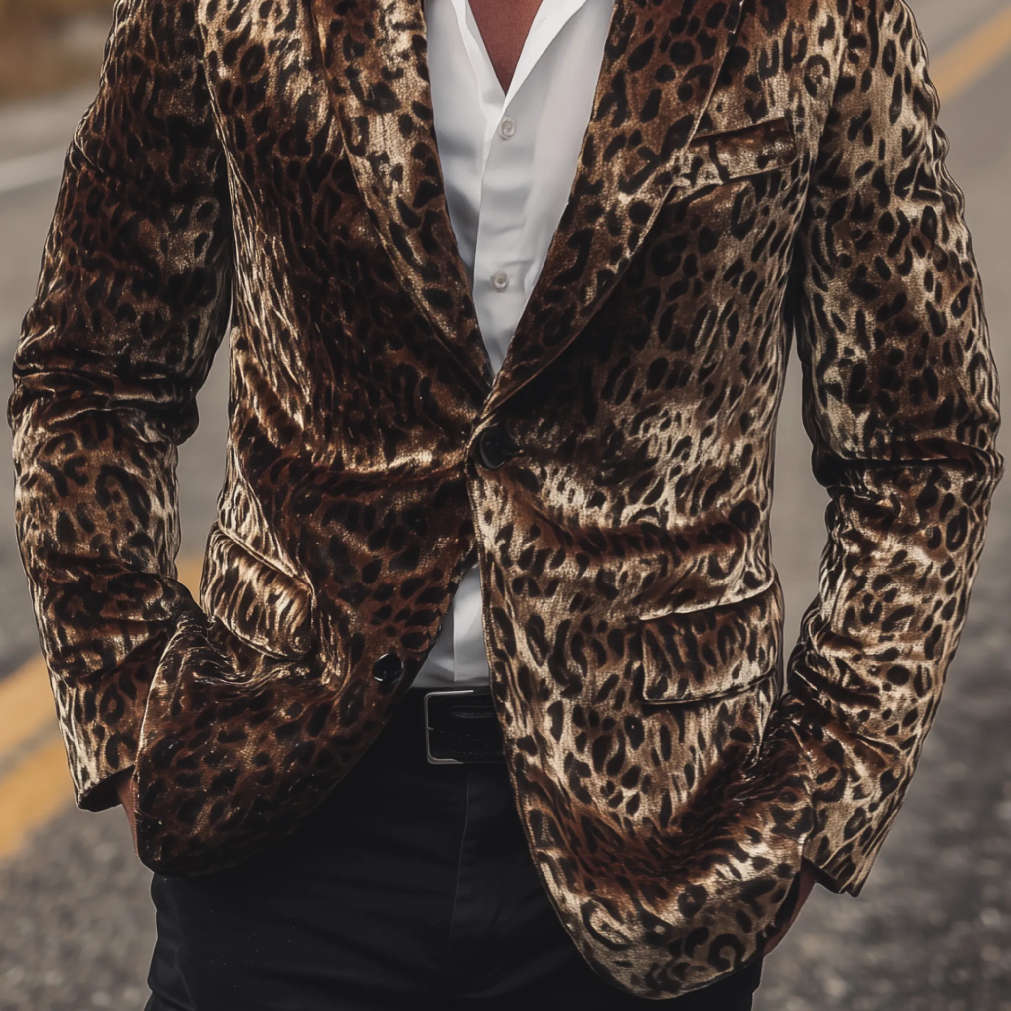 Men's Classic Vintage Western Style Leopard Print Velvet Single-breasted Blazer MTA2803H4K sold by Manly product image thumbnail 5